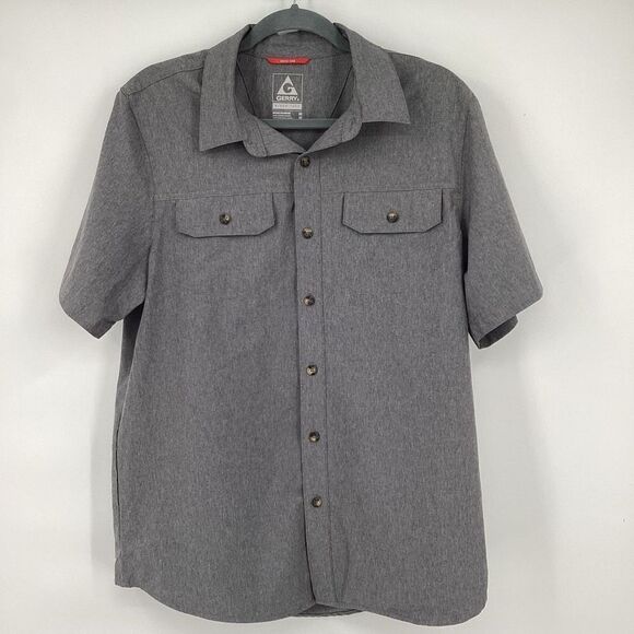 Mens Gerry Quick Dry Tech Button Up wicking‎ Short sleeved shirt Gray medium - Picture 1 of 7
